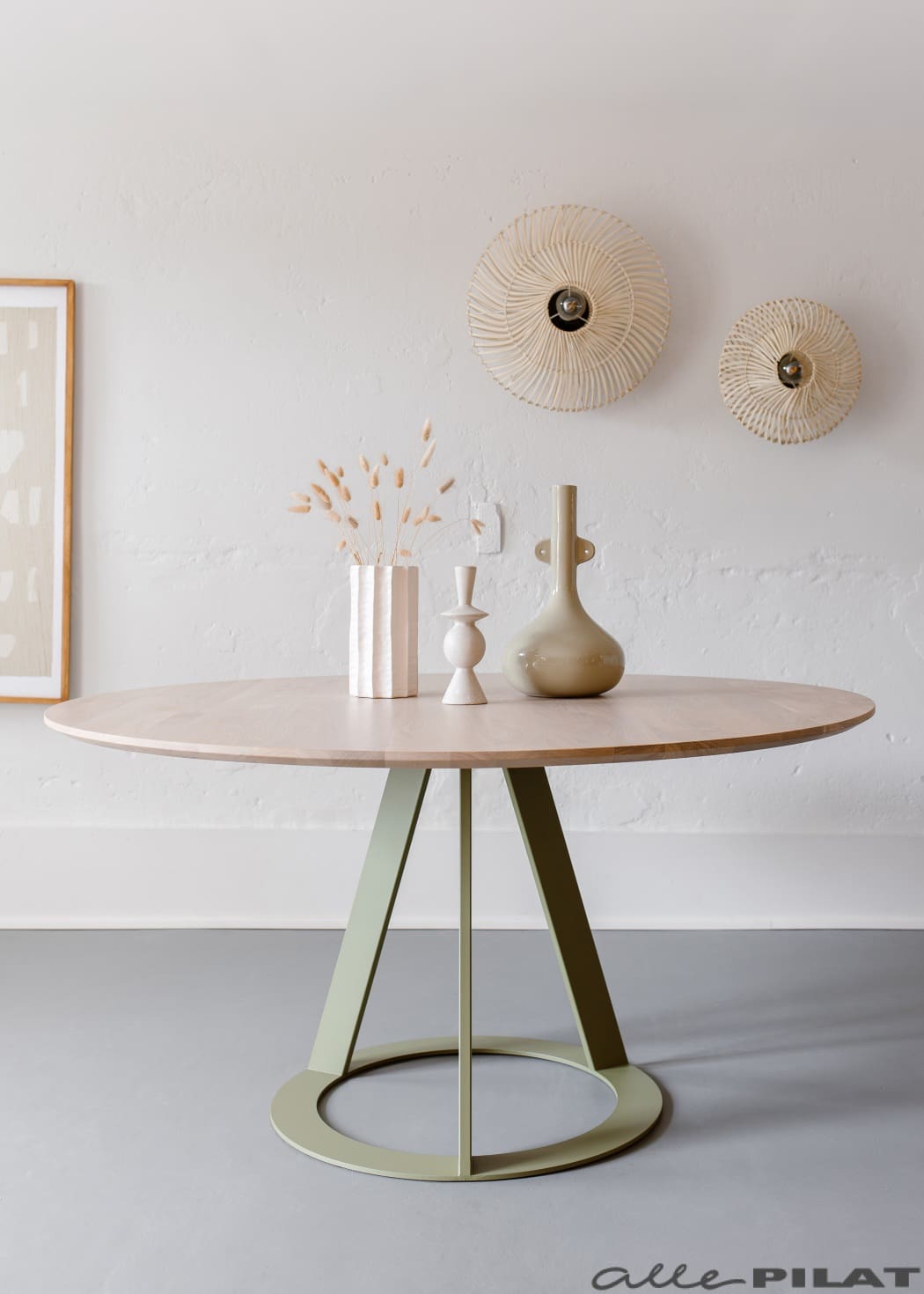 Ronde eiken tafel Fier met groene poot